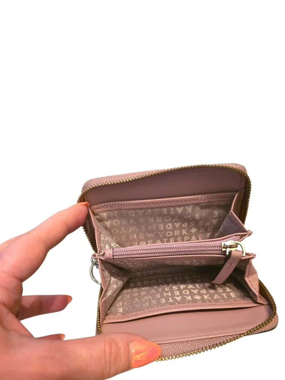 Kate Spade Mauve Pink Leather Zip Around Compact Wallet Keyholder LeatherGold